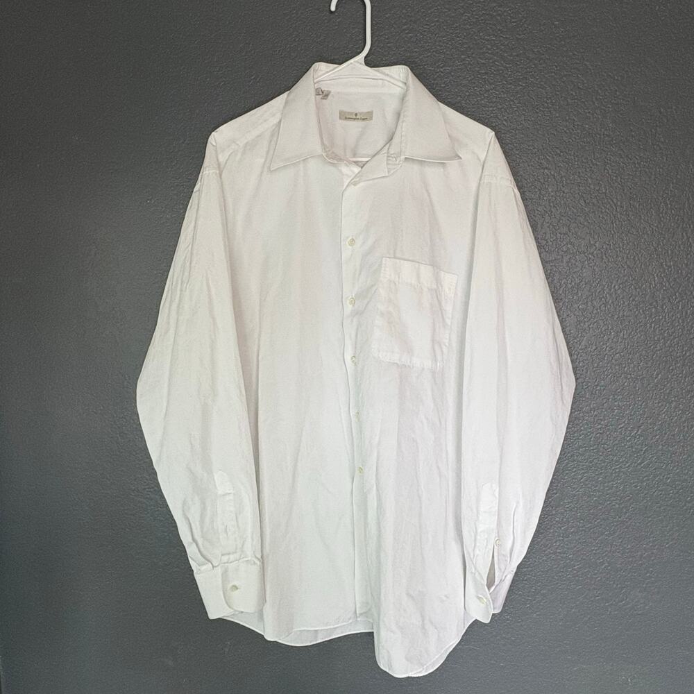 Ermenegildo Zegna Button Up Dress Shirt Mens L White Luxury Long Sleeve Collared